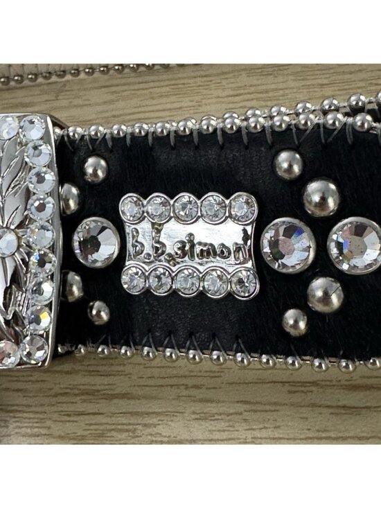 B.B. Simon Swarovski Crystal Studded Leather Belt Black L Made USA New Defect main image 6